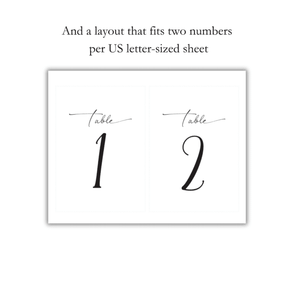 Black and white table numbers